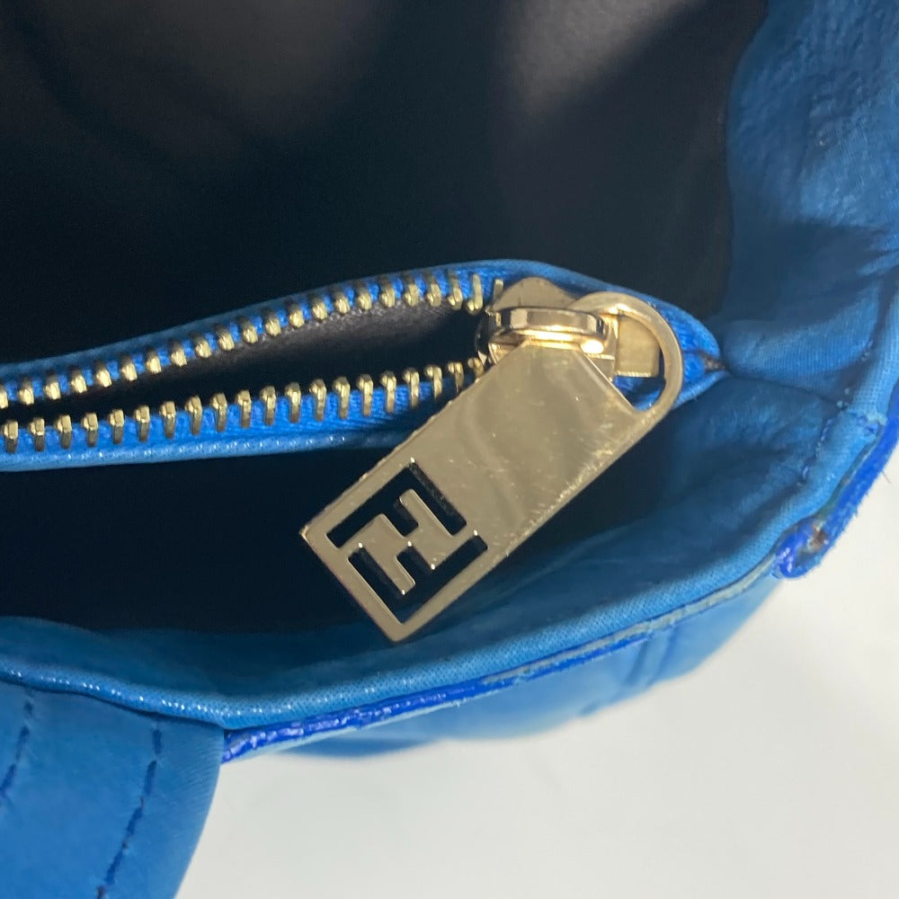 Fendi Shoulder Bag Leather Blue Ff Logo Chain Women Used Authentic