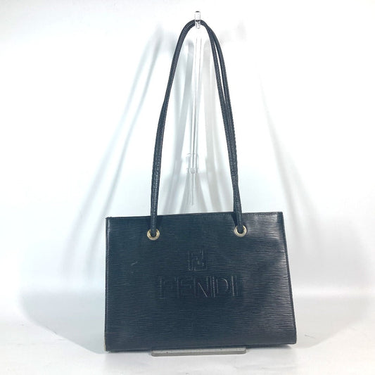 Fendi Shoulder Bag Leather Black Vintage Logo Women Used Authentic