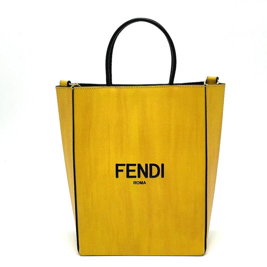 Fendi Shoulder Bag 7 Va512 Leather, Calf Leather Yellow Logo 2 Way Small Women Used Authentic