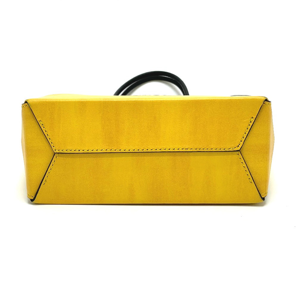 Fendi Shoulder Bag 7 Va512 Leather, Calf Leather Yellow Logo 2 Way Small Women Used Authentic