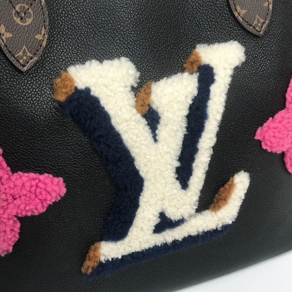 Louis Vuitton Tote Bag M56960 Calf Leather Black Shearling Monogram Flower Lv Initials Neverfull Mm