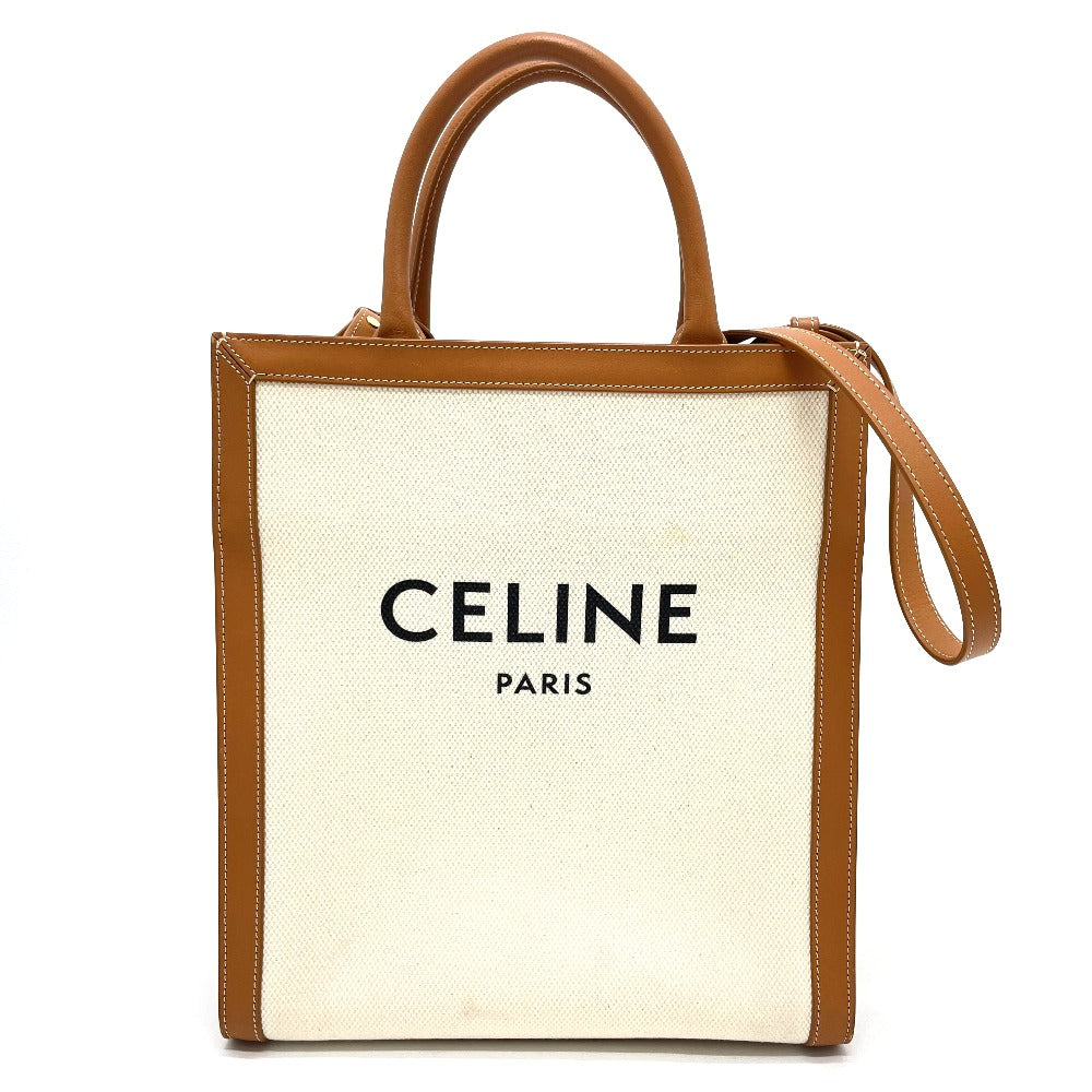 Celine Shoulder Bag 192082 Bnz.02 Nt Leather / Canvas Natural X Tongue Bar Tikal Hippo Small Women Used Authentic