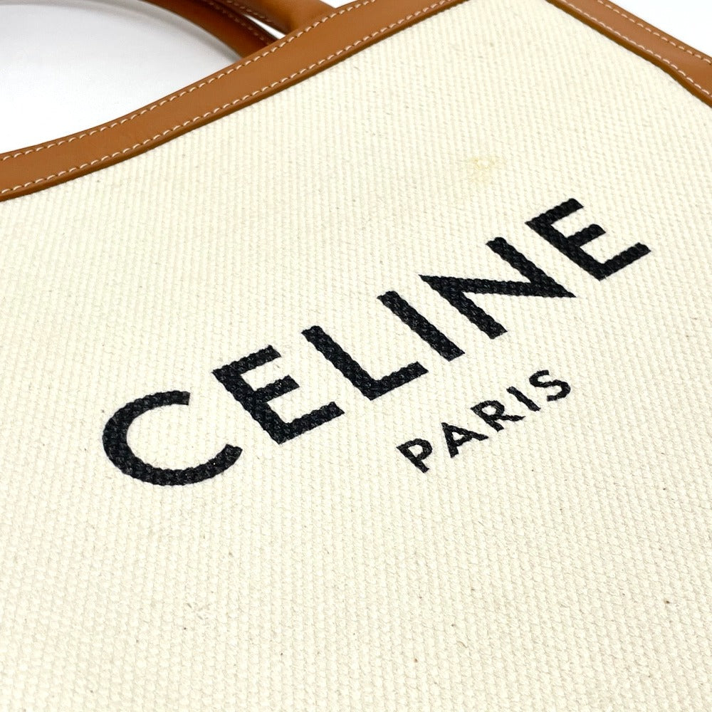 Celine Shoulder Bag 192082 Bnz.02 Nt Leather / Canvas Natural X Tongue Bar Tikal Hippo Small Women Used Authentic