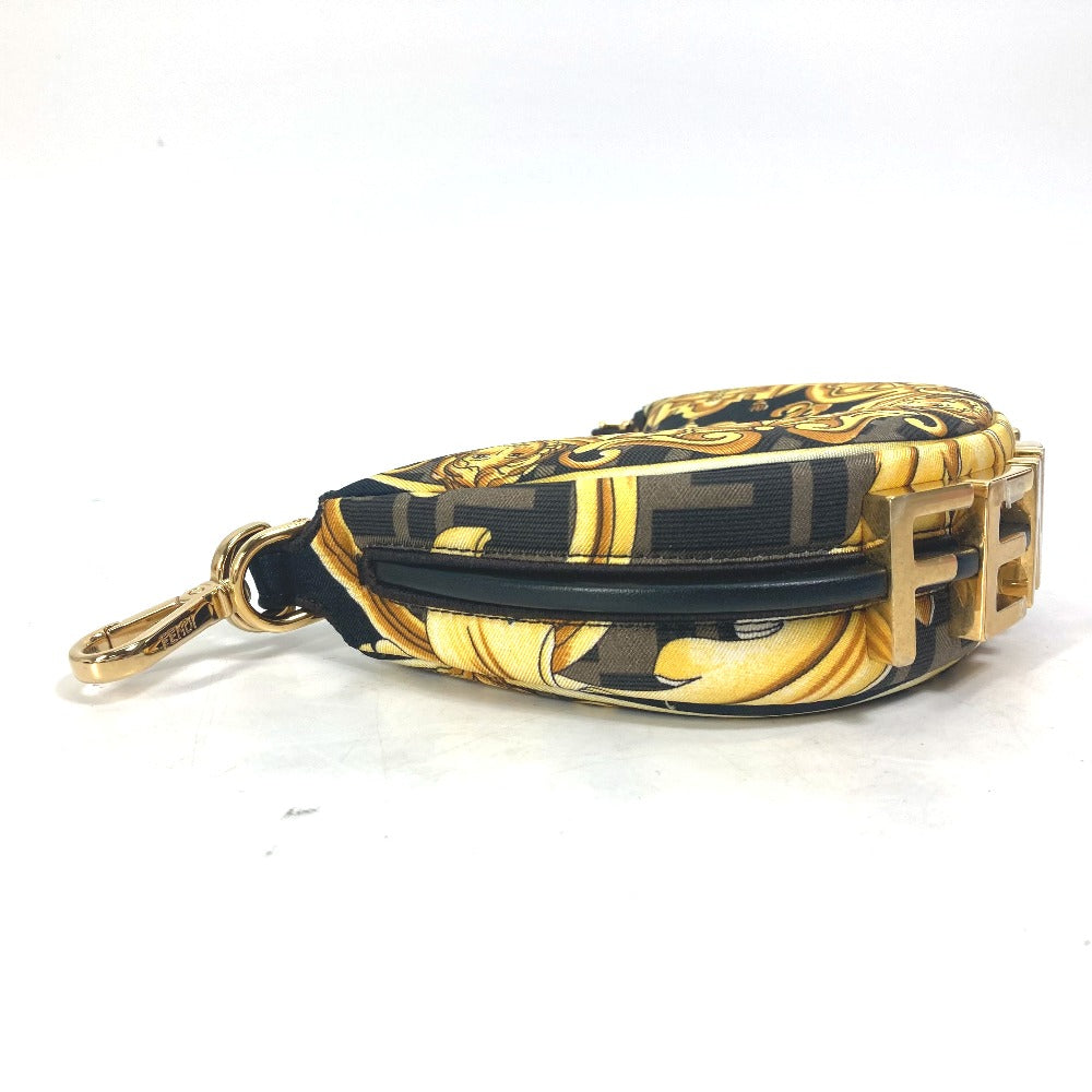 Fendi Handbag 7 As089 Nylon / Leather Yellow Nano Fendigraphy Fendace Fendace Women Used Authentic