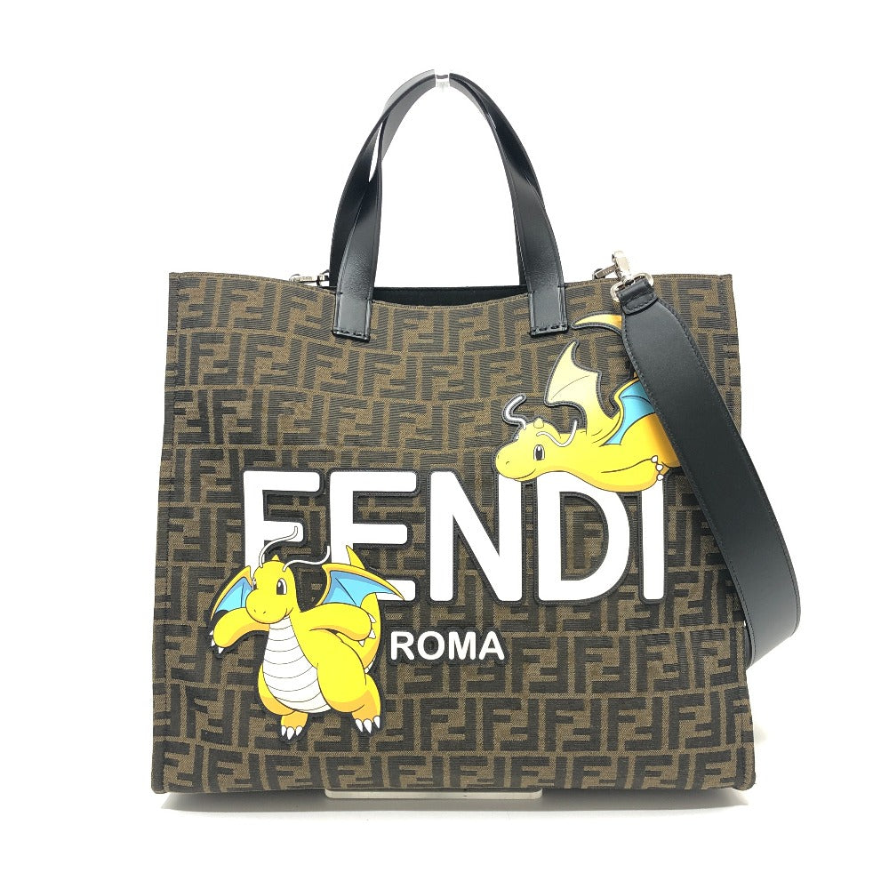 Fendi Tote Bag Canvas / Leather Brown Zucca Pokemon Dragonite Women Used Authentic