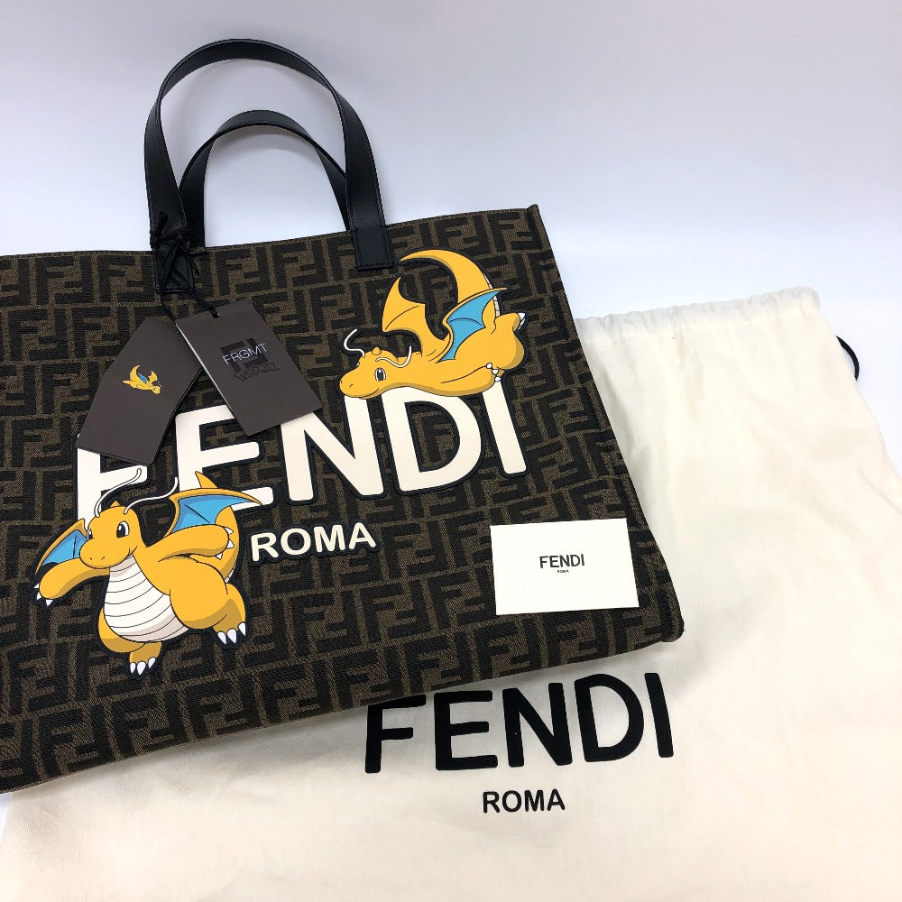 Fendi Tote Bag Canvas / Leather Brown Zucca Pokemon Dragonite Women Used Authentic