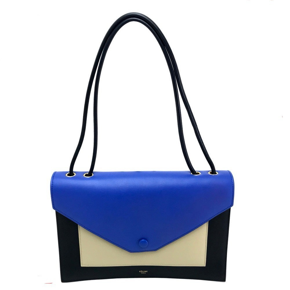 Celine Clutch Bag Leather Black Spring / Summer 2015 Tricolor Pocket Medium Clutch Women Used Authentic