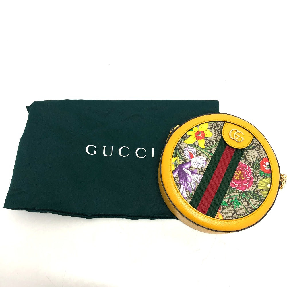 Gucci Shoulder Bag 550618 Gg Supreme Canvas Yellow Gg Flora Webbing Women Used Authentic