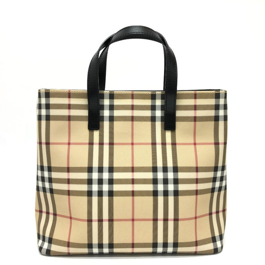 Burberry Handbag Pvc / Leather Beige Check Women Used Authentic