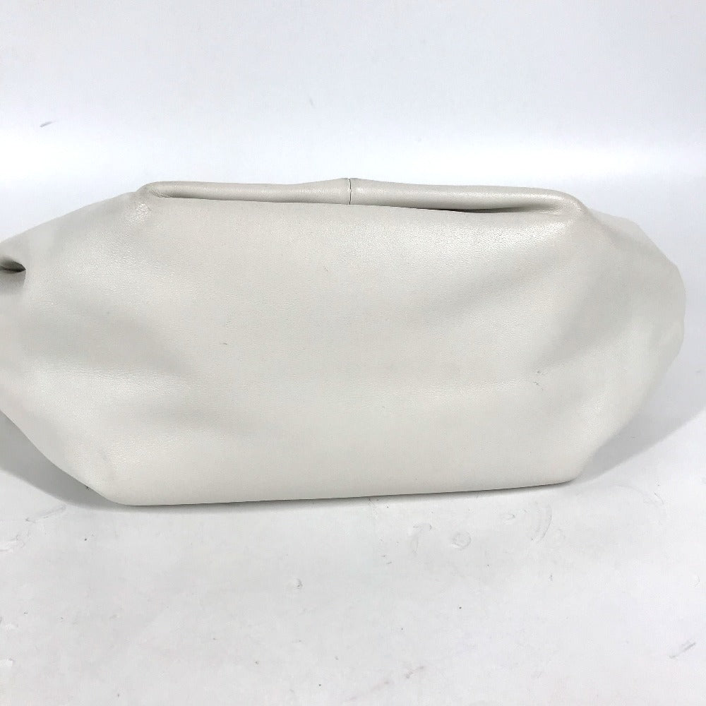 Bottegaveneta Handbag Leather White Pouch Double Knot Women Used Authentic