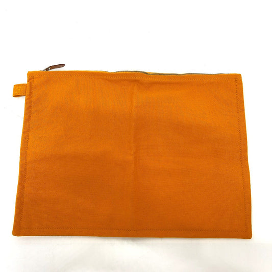 Hermes Pouch Canvas Orange Logo Women Used Authentic