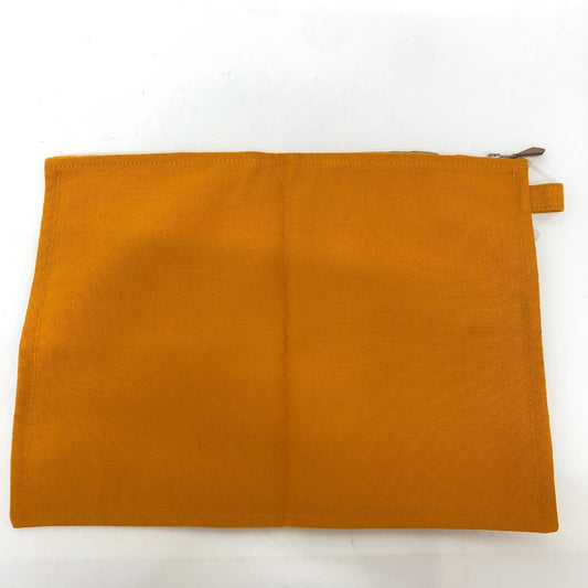 Hermes Pouch Canvas Orange Logo Women Used Authentic