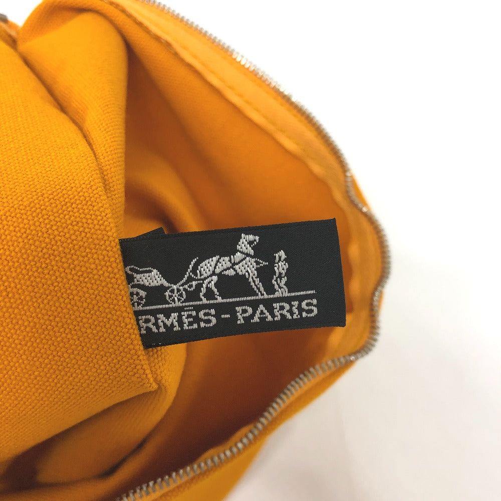 Hermes Pouch Canvas Orange Logo Women Used Authentic