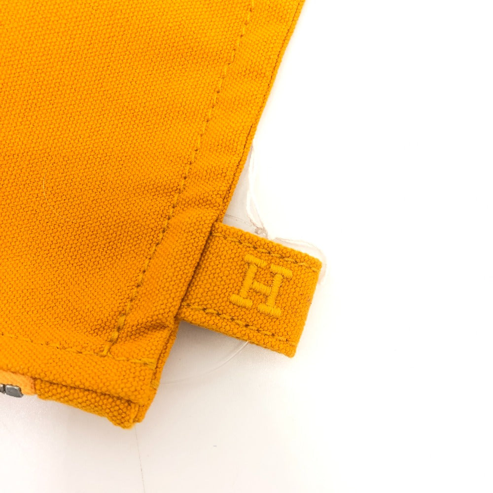 Hermes Pouch Canvas Orange Logo Women Used Authentic