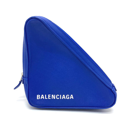 Balenciaga Pouch 476976 Leather Blue Triangle Triangle Women Used Authentic