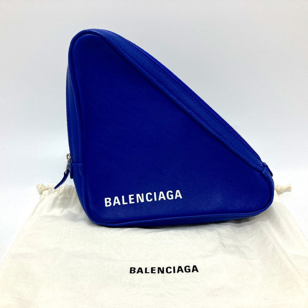 Balenciaga Pouch 476976 Leather Blue Triangle Triangle Women Used Authentic