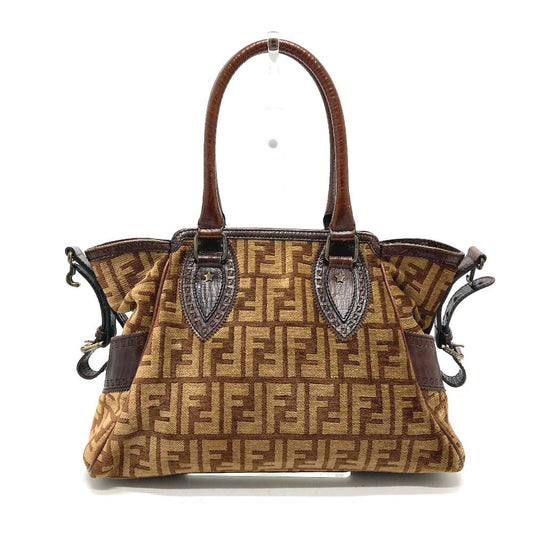 Fendi Handbag Leather / Suede Brown Zucca Ff Pattern Logo Etnico Women Used Authentic