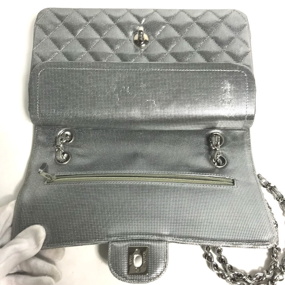 Chanel Shoulder Bag Leather Silver Coco Mark Cc Matrasse 25 Women Used Authentic