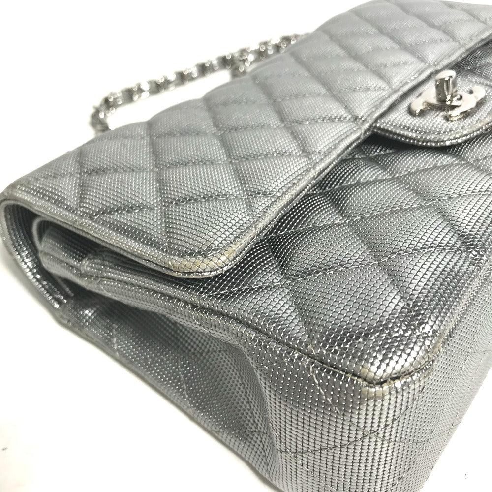 Chanel Shoulder Bag Leather Silver Coco Mark Cc Matrasse 25 Women Used Authentic