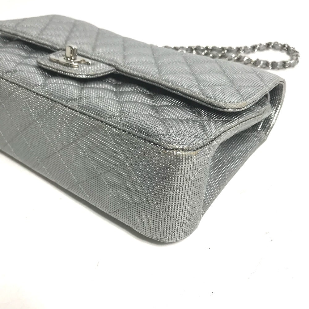 Chanel Shoulder Bag Leather Silver Coco Mark Cc Matrasse 25 Women Used Authentic