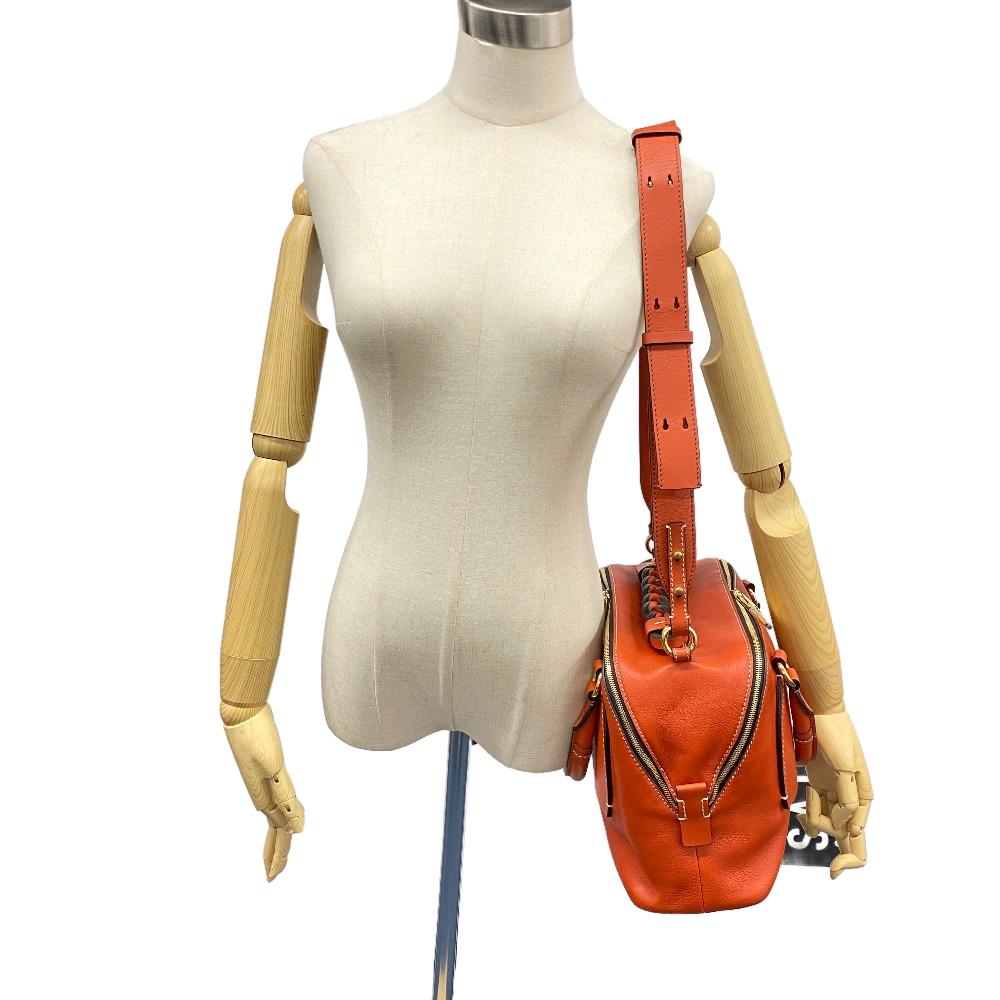 Chloe Handbag Leather Orange 2 Way Shoulder Bag Dahlia Women Used Authentic