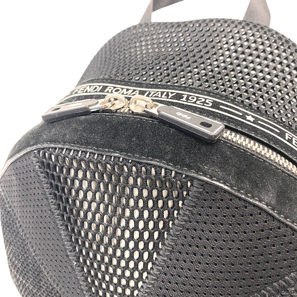 Fendi Backpack 7 Vz042 Polyester, Leather Black Mesh Zucca Mens(unisex) Used Authentic