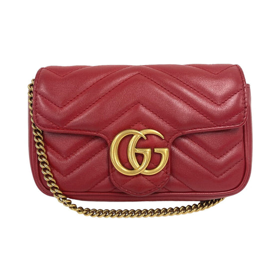 Gucci Shoulder Bag 476433 Leather Red Chain Shoulder Gg Marmont Women Used Authentic