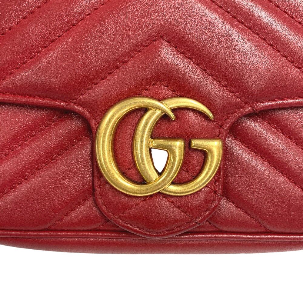 Gucci Shoulder Bag 476433 Leather Red Chain Shoulder Gg Marmont Women Used Authentic