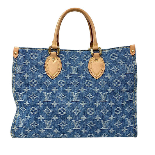 Louis Vuitton Tote Bag M46871 Monogram Denim Navy Monogram Denim On The Go Mm Women Used Authentic