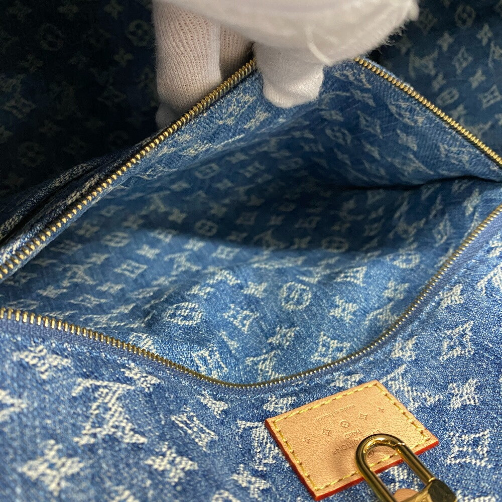 Louis Vuitton Tote Bag M46871 Monogram Denim Navy Monogram Denim On The Go Mm Women Used Authentic