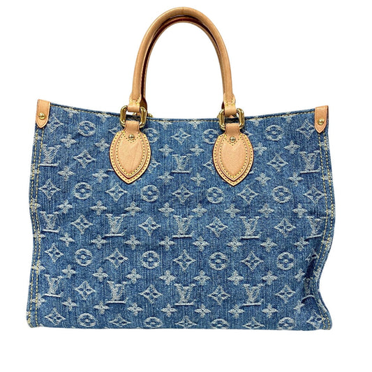 Louis Vuitton Tote Bag M46871 Monogram Denim Navy Monogram Denim On The Go Mm Women Used Authentic