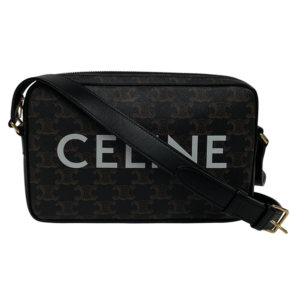 Celine Shoulder Bag Pvc, Leather Black Triomphe Medium Women Used Authentic