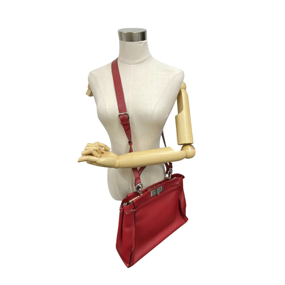 Fendi Handbag 8 Bn290 Leather Red 2 Way Shoulder Bag Peek A Boo Regular Women Used Authentic