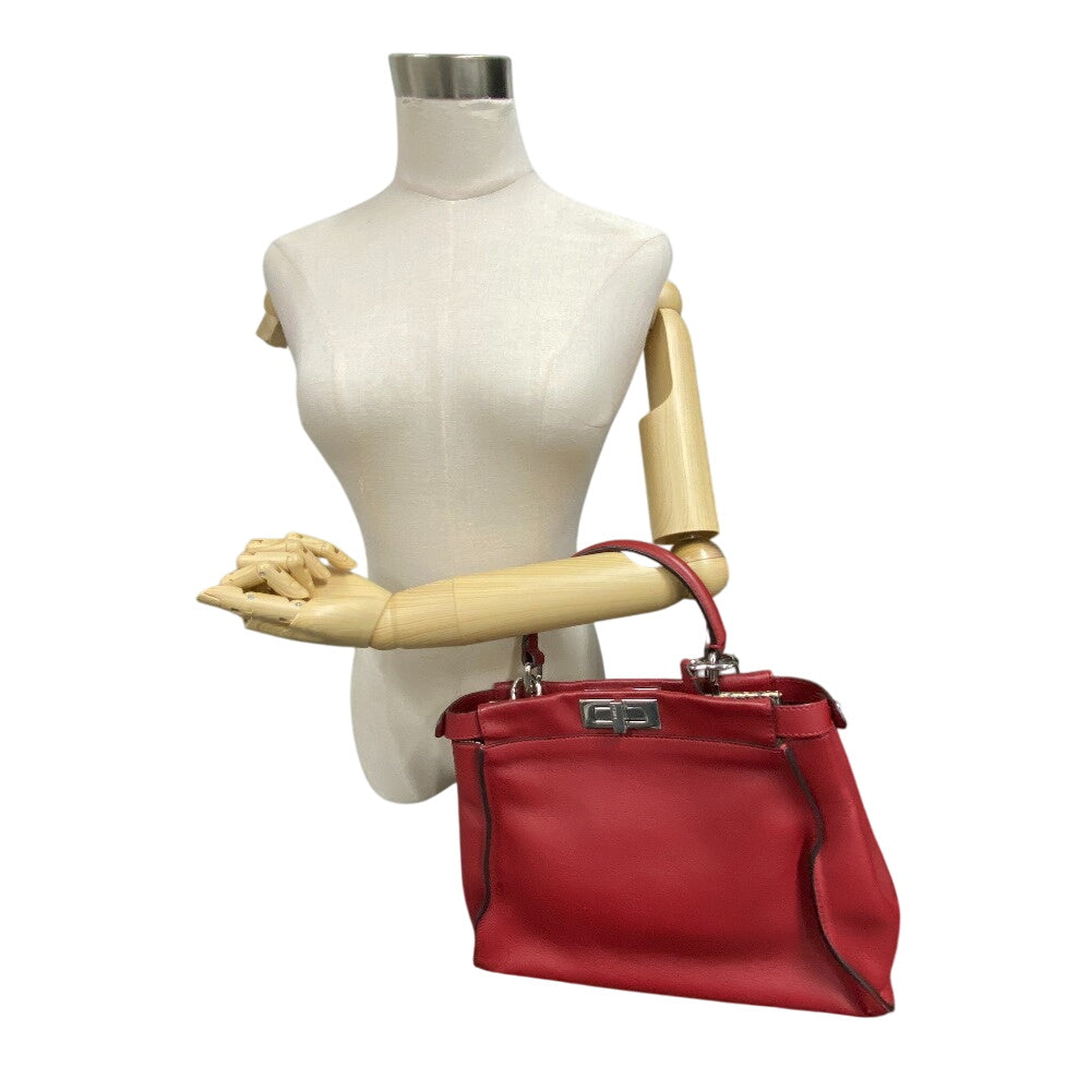 Fendi Handbag 8 Bn290 Leather Red 2 Way Shoulder Bag Peek A Boo Regular Women Used Authentic