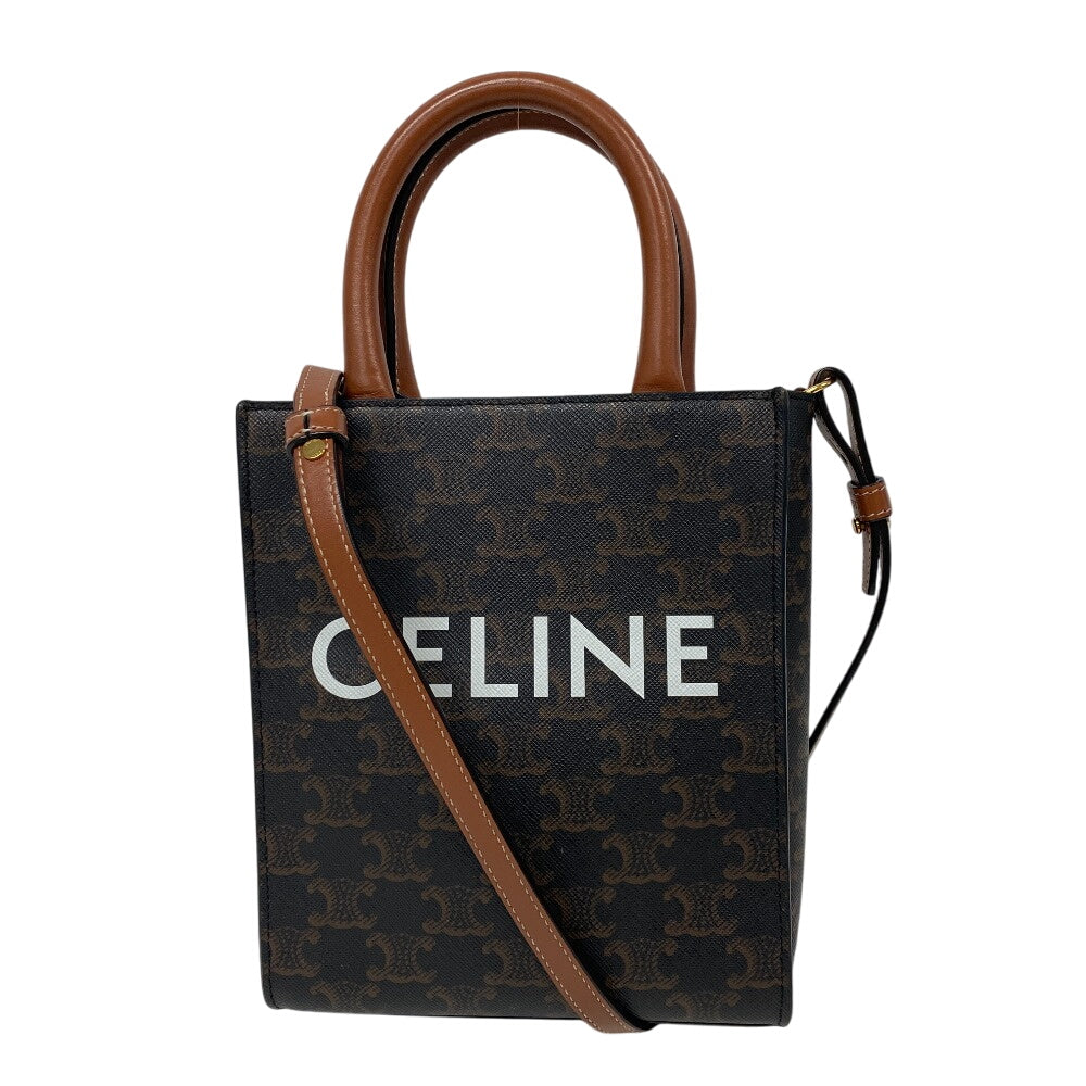 Celine Shoulder Bag Pvc, Leather Black Triomphe Mini Vertical Cover Women Used Authentic