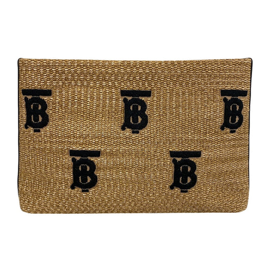 Burberry Clutch Bag Straw, Leather Beige Monogram Unisex(unisex) Used Authentic