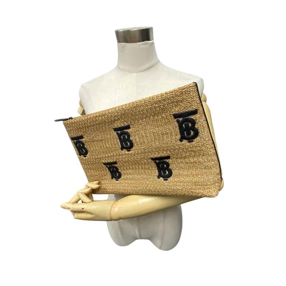 Burberry Clutch Bag Straw, Leather Beige Monogram Unisex(unisex) Used Authentic