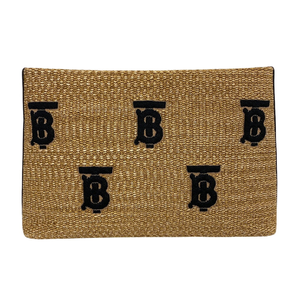 Burberry Clutch Bag Straw, Leather Beige Monogram Unisex(unisex) Used Authentic