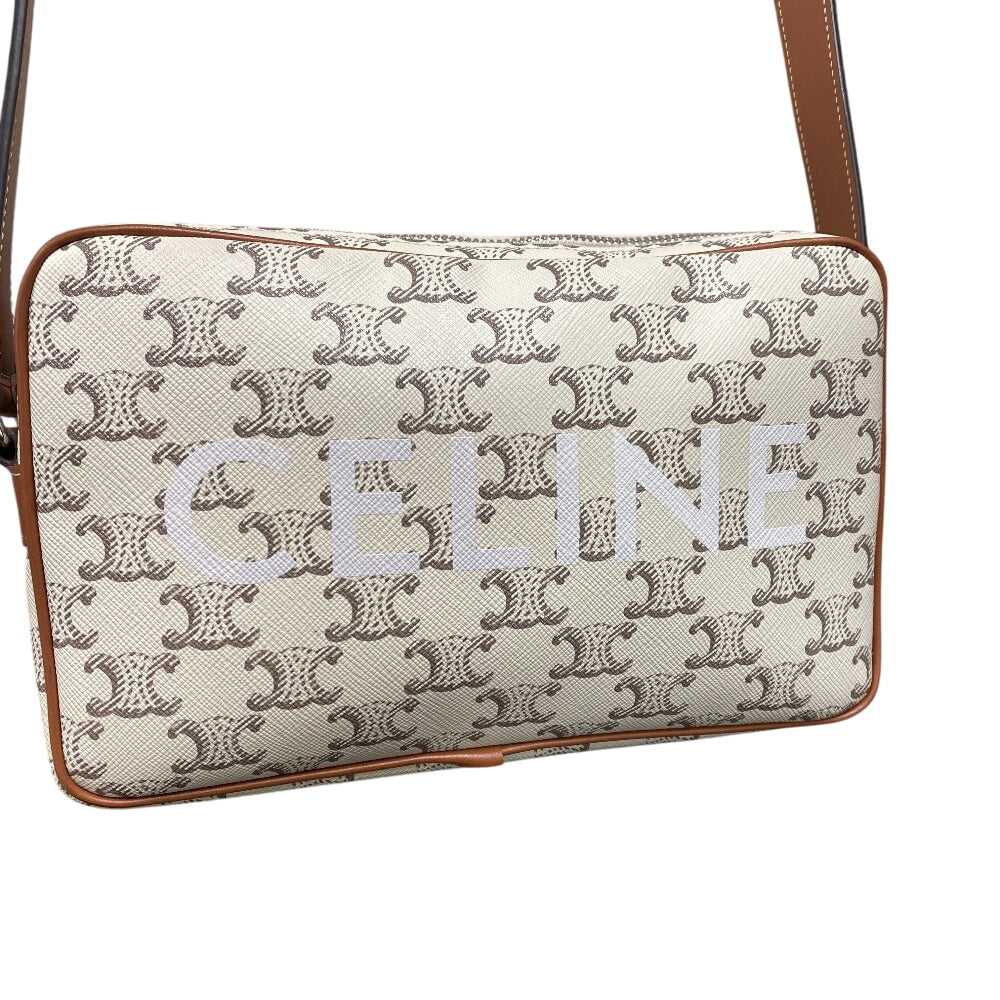 Celine Shoulder Bag Pvc, Leather Beige Triomphe Messenger Women Used Authentic