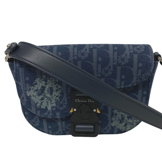 Christian Dior Shoulder Bag Canvas, Leather Navy Oblique Gallop Women Used Authentic