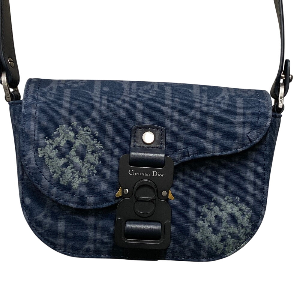 Christian Dior Shoulder Bag Canvas, Leather Navy Oblique Gallop Women Used Authentic