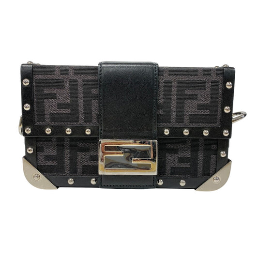 Fendi Shoulder Bag 7 Va507 Canvas, Leather Black Zucca Trunk Women Used Authentic