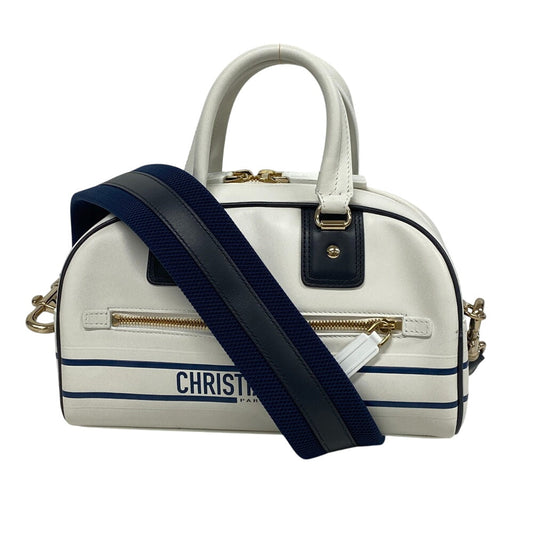 Christian Dior Handbag Leather White 83 Ma 0212 X Vibe Bowling Bag Women Used Authentic