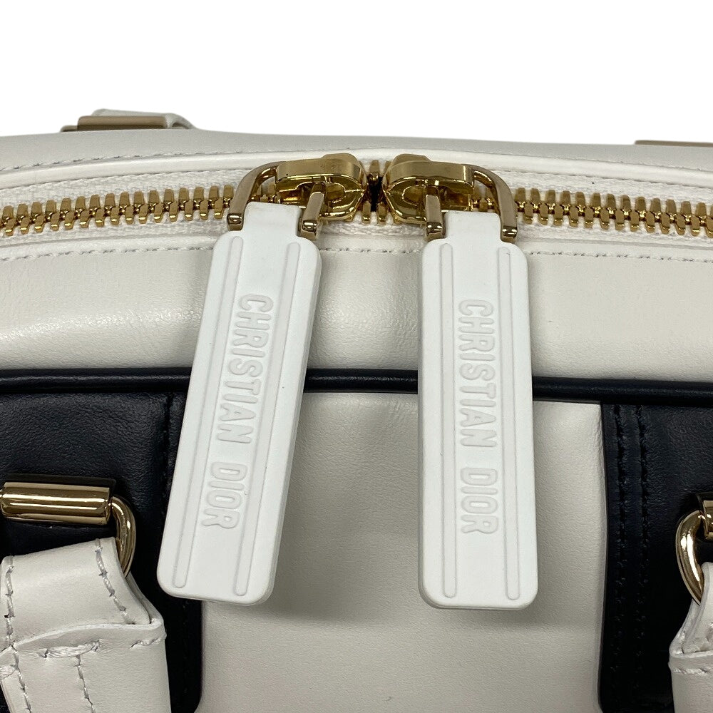 Christian Dior Handbag Leather White 83 Ma 0212 X Vibe Bowling Bag Women Used Authentic