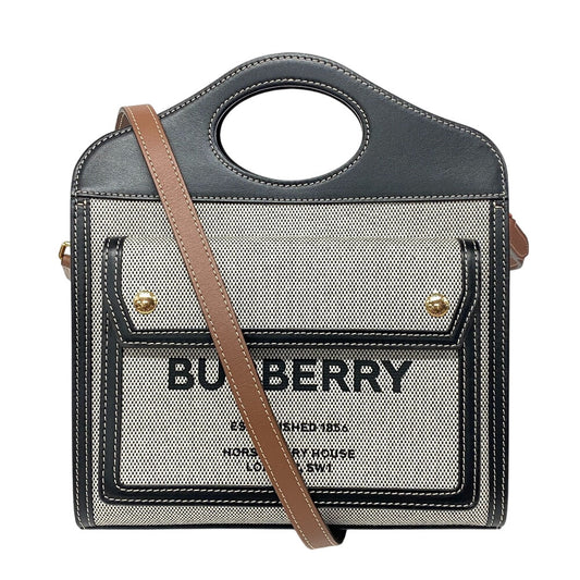 Burberry Handbag Canvas, Leather Black 2 Way Horse Ferry Print Mini Two Tone Women Used Authentic