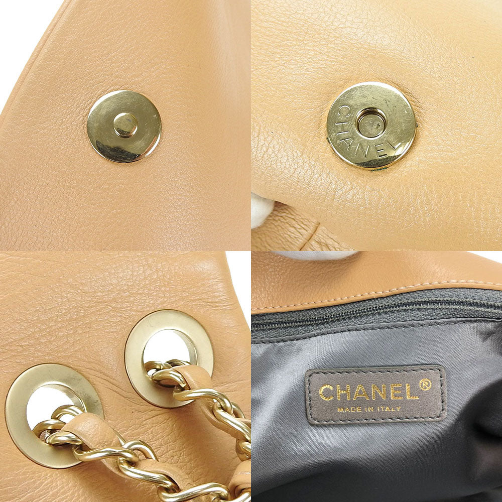 Chanel Shoulder Bag Leather Beige Coco Mark Chain Shoulder Women Used Authentic