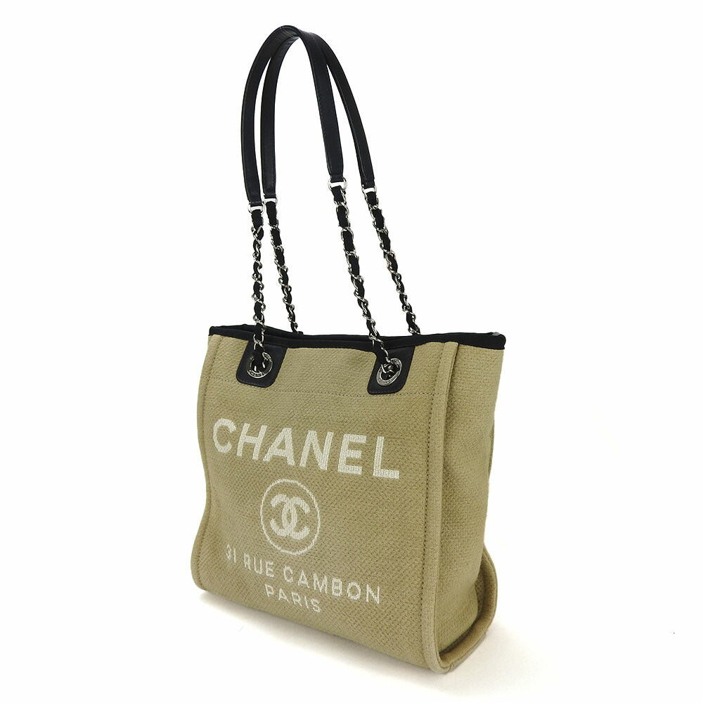 Chanel Tote Bag Canvas, Leather Beige Deauville Pm Women Used Authentic