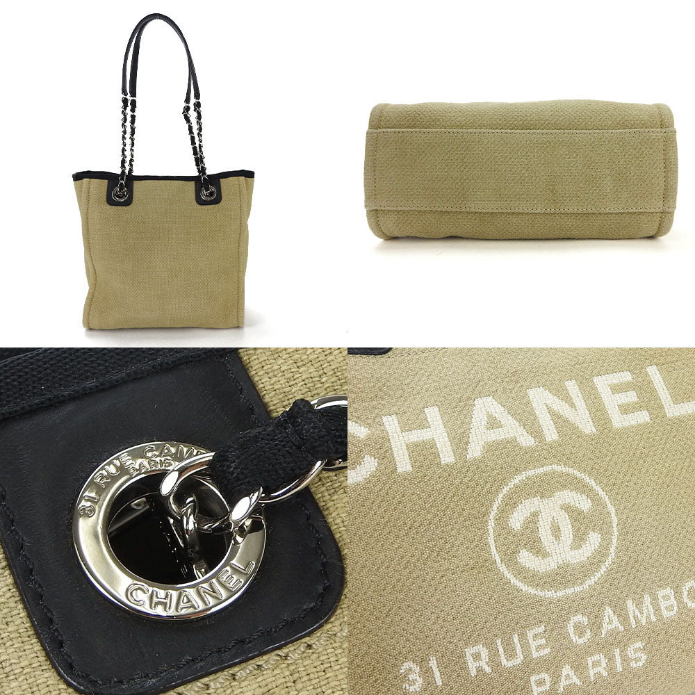 Chanel Tote Bag Canvas, Leather Beige Deauville Pm Women Used Authentic