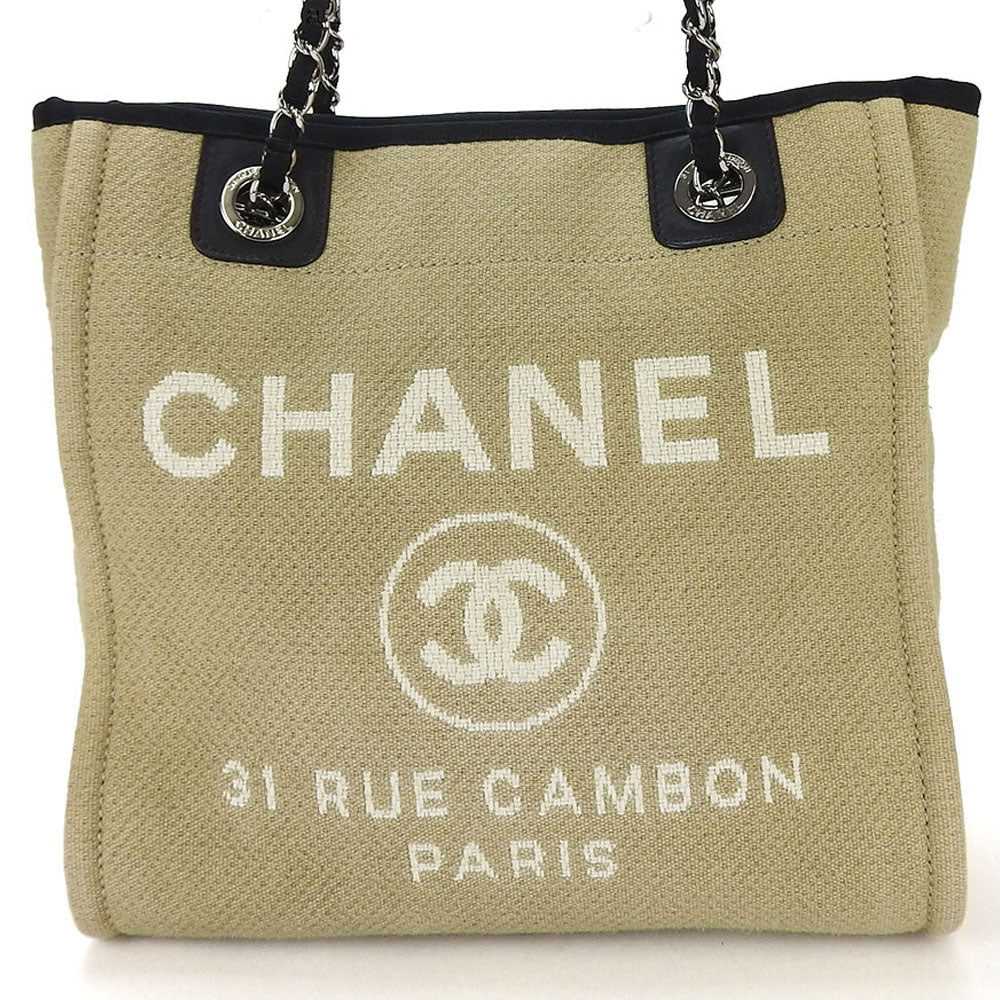 Chanel Tote Bag Canvas, Leather Beige Deauville Pm Women Used Authentic