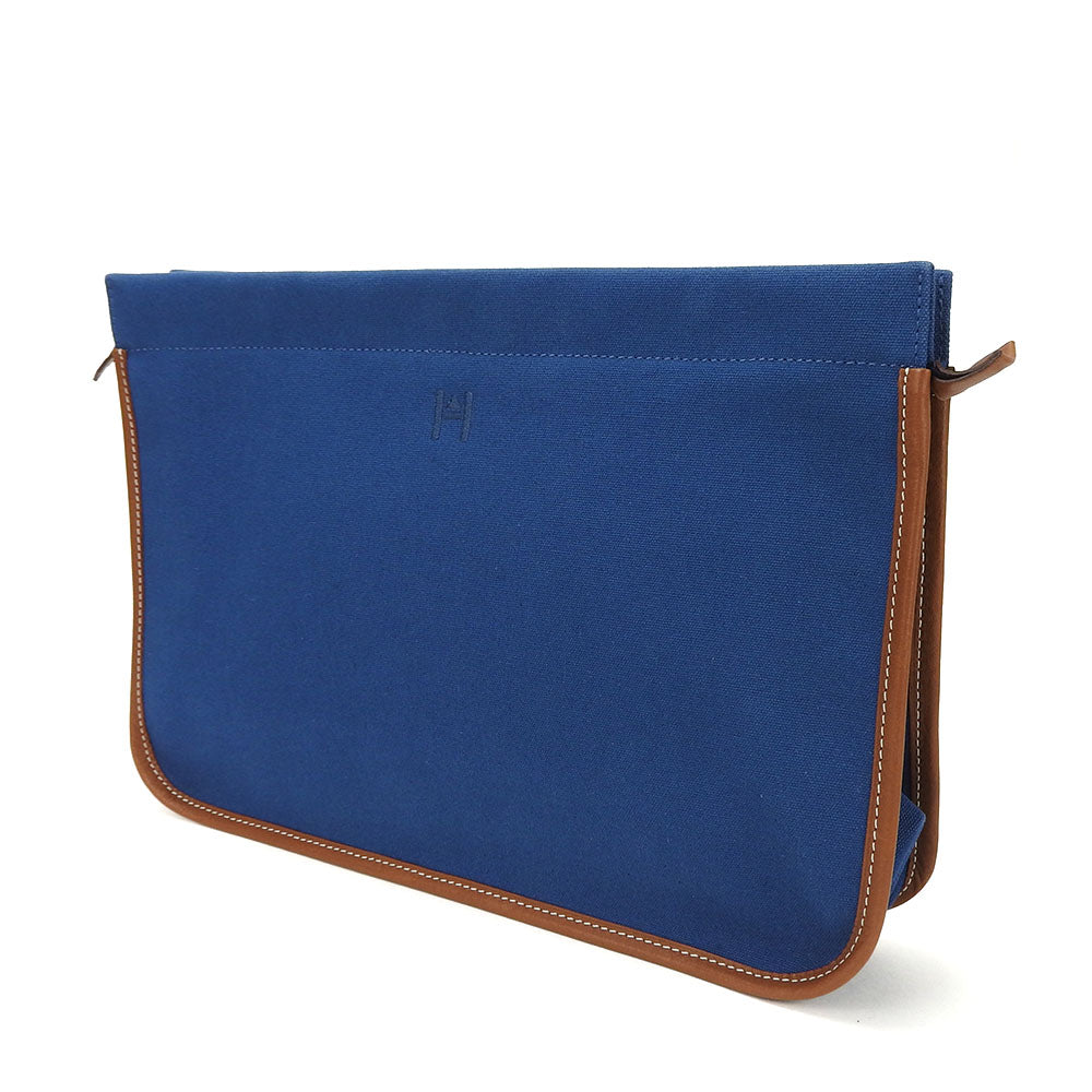 Hermes Clutch Bag Canvas, Leather Blue Women(unisex) Used Authentic